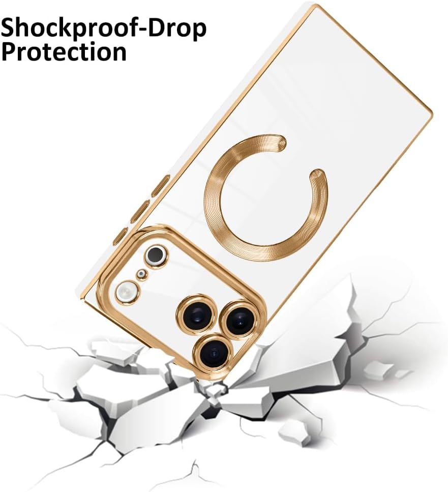 LSL Designed Case for iPhone 17 Pro Max [Compatible with MagSafe] Soft TPU Bumper Anti-Drop Anti-Scratch Shock Absorption Protective Slim Luxury Plating Magnetic Cover for Women Girls Men - White - Image 3