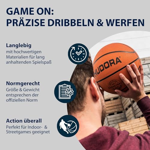 HUDORA Basketball Größe 7 orange, unaufgepumpt - Indoor & Outdoor Gummi-Basketball für Kinder, Jugendliche & Erwachsene - Griffiger Basketball aus Naturgummi für Anfänger & Fortgeschrittene