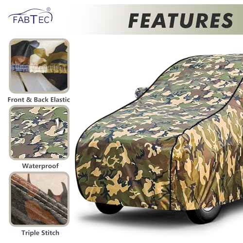 FABTEC Waterproof Car Body Cover for Mahindra Xuv 300 with Mirror and Antenna Pocket, Triple Stitched (Military, Jungle Print, Camouflage Design)
