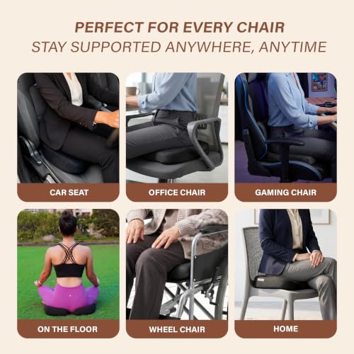 Image of Orthopaedic Memory Foam Coccyx Seat Cushion - (2 Year Warranty)-(18 inchx14 inchx3 inch) Tailbone & Sciatica Relief, Extra Support for Long Sitting,Non-Slip for Office /Home Chairs,Upto 100 kg - Mesh Black