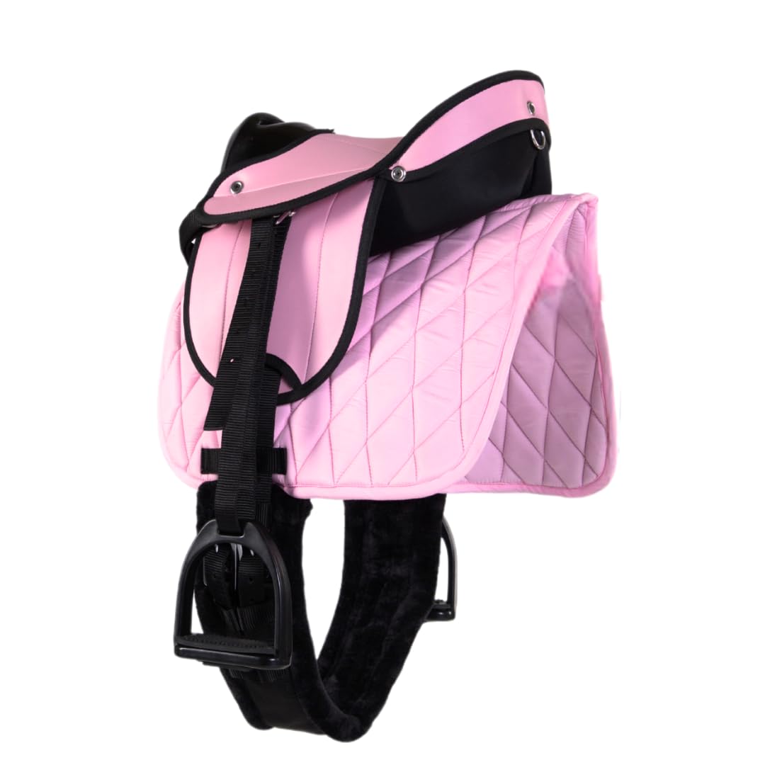 PFIFF 103120 Sattelset „Pro“ für Spiel- oder Holzpferde, Komplettset für Kinder, Kindersattel, Spielsattel, Set in Einheitsgröße, Rose