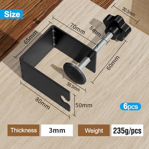 6 Pcs C Clamps, Drawer Front Installation Clamps, Cold-Rolled Steel Clamps for Woodworking, Can Be Used as Door Installation Tools and Cabinet Tools, Black (6) by JEEJINYAN - Image 2