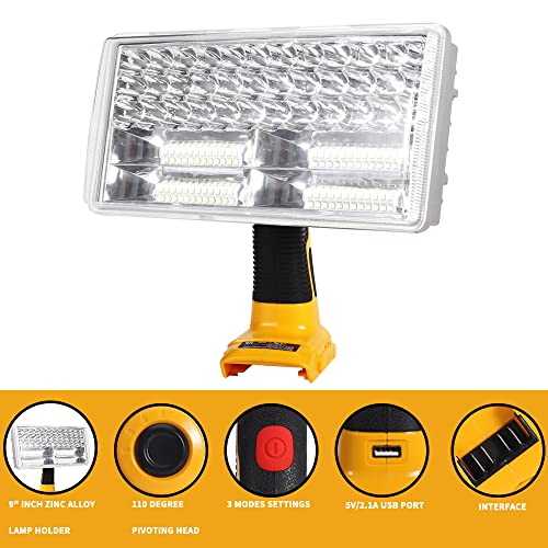 Image of DTEZTECH Cordless LED Work Light for Dewalt 20V Max Lithium-ion Battery, 40W 4200LM Flashlight with USB Port, Zinc Alloy LED Work Light for Emergencies, Camping, Outdoor, Indoor(Tool Only)