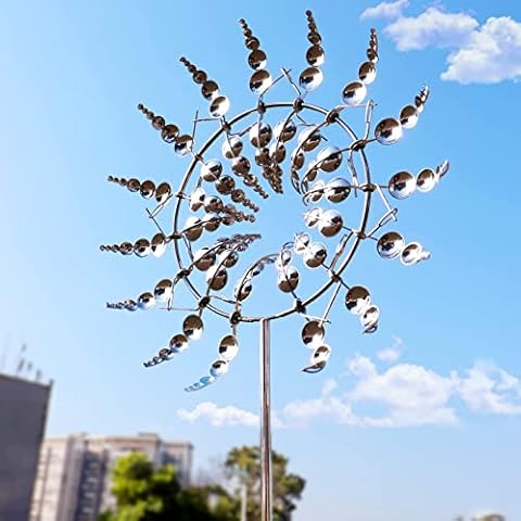 Shineyoo Unique and Magical Metal Windmill Garden Wind Spinner,Wind Powered Kinetic Sculptures Outdoor Ornament Wind Catcher for Yard Patio Lawn Garden Decoration Cover