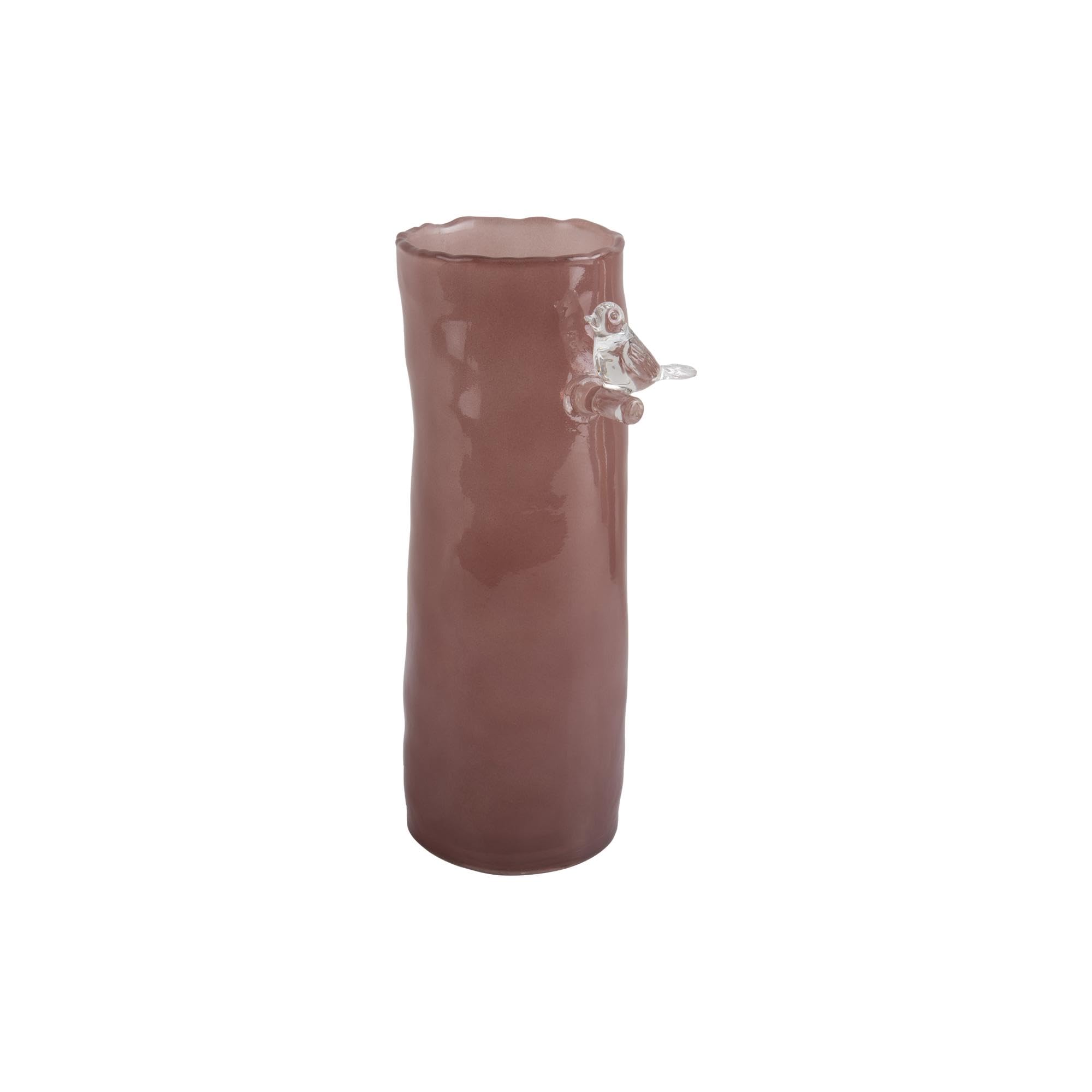 Present Time Soft Pink Bird On Branch Large Vase | 27Cm Glass Vase With Milky Finish (Soft Pink)