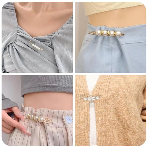heqxwl 8 Pcs Pearl Brooch Pins,Safety Pins for Clothing Dress Pants Skirt Cardigan Collar,Faux Pearl Rhinestones Brooches for Women Girls Pants Extender Safety Pins (C)