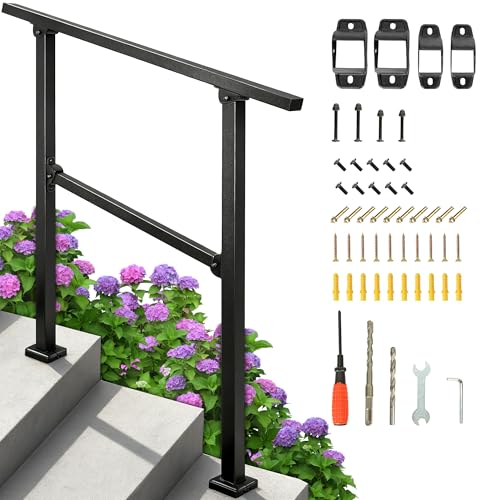 FREEAMG 100CM Rampe Escalier Extérieure et Intérieur pour 2 à 3 Marches, Main Courante de Marche à Angle Réglable, Rampe d'Escalier en Métal Adaptée aux Marches en Béton, en Bois et en Brique