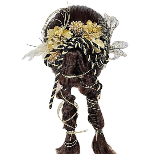 flower studio no107 成人式 卒業式 結婚式 髪飾り ブラックゴールド 水引き髪飾り 二十歳の集い ヘッドパ...