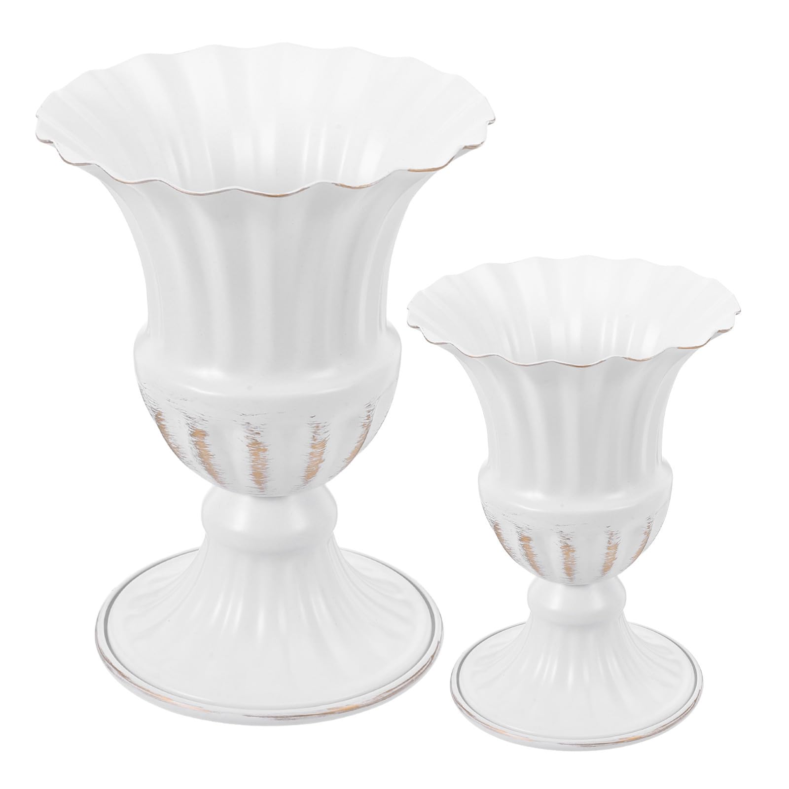 Pot de fleurs urne vintage en métal blanc pour mariage | Lot de 2