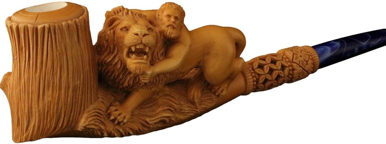 MeerschaumMarket Hercules Block Meerschaum Pipe Carved by Kenan with custom CASE
