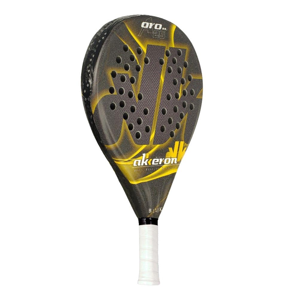 Akkeron - Pala de Padel - Modelo Oro Edition A25 - Carbono 100% - Power Blast EVA - Forma Redonda - Barniz Rugoso - Control/Potencia - 350/370g