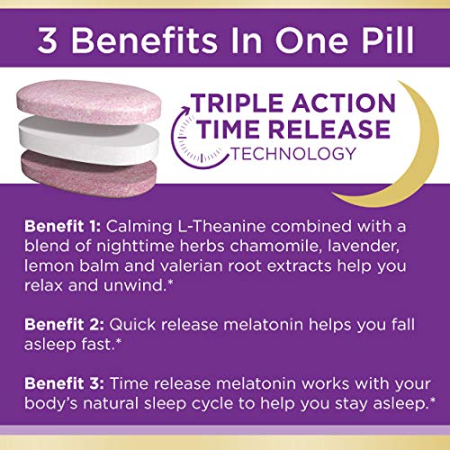 Nature's Bounty Melatonin, Sleep3 Maximum Strength 100% Drug Free Sleep Aid, Dietary Supplement, L-Theanine & Nighttime Herbal Blend Time Release Technology, 10mg, 30 Tri-Layered Tablets - Image 6