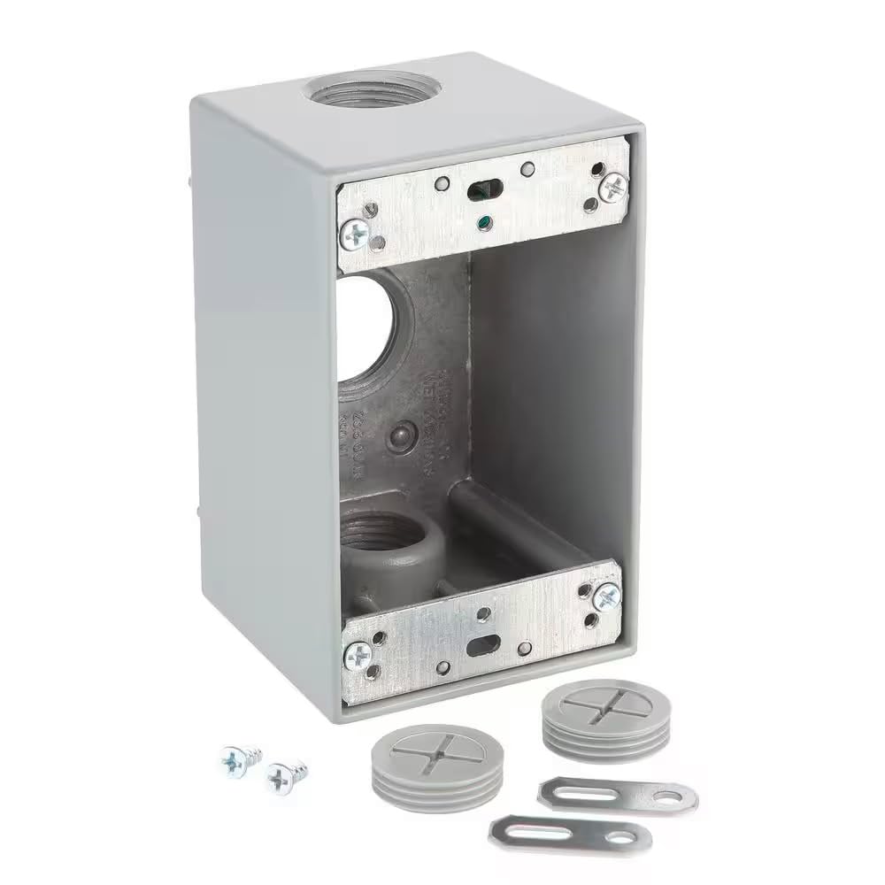 Commercial Electric 1-Gang Deep Metallic Weatherproof Box with (3) 3/4 in. Holes, Gray WSD375G