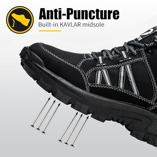 Steel Toe Work Boots for Men: Slip Resistant Mens Safety Shoes Indestructible Construction - Comfortable Breathable Working Footwear3