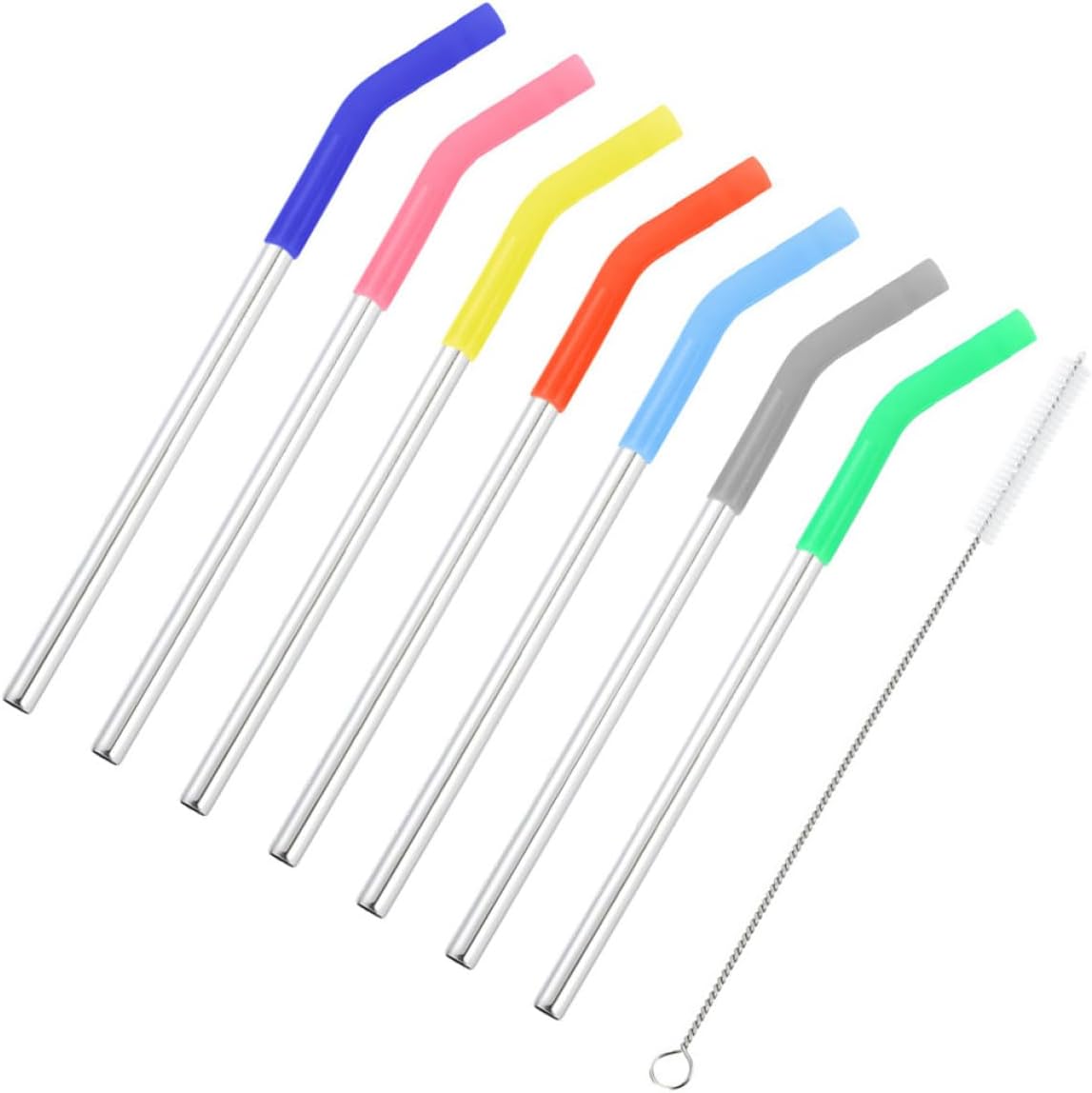 Stainless Steel with Silicone Sleeves and Brush Reusable Drinking Straws