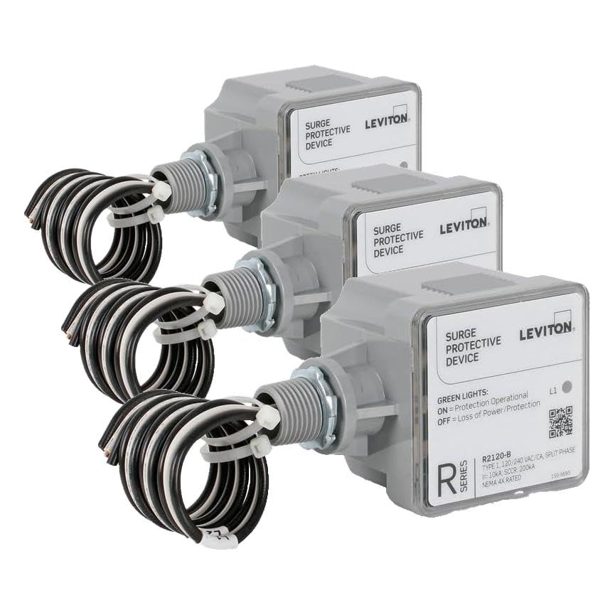 Image of Leviton Type 1 Surge Protective Panel, Residential Home Surge Protection, 120 /240 VAC, Split Phase, 36kA per Phase, R2120-B SPD (Pack of 3)