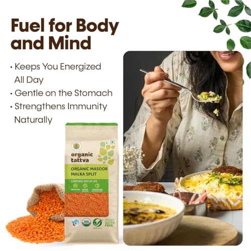Image of Organic Tattva Masoor Dal 500gms, Malka Split - Red Lentils for Everyday Cooking Masoor Dal, Soups, and Indian Meals