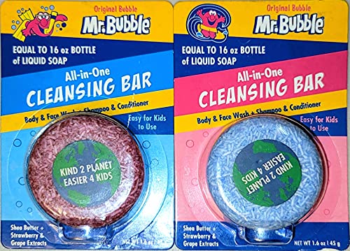 Mr. Bubble Original Bubble All-in-One Cleansing Bar, Body & Face Wash + Shampoo & Conditioner (Shea Butter + Strawberry & Grape Extracts) - Color Received May Vary - 1 Cleansing Bar Only