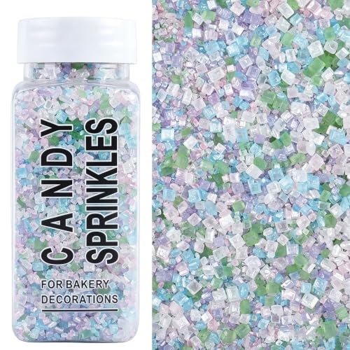 Image of Mermaid Sanding Sugar Sprinkles, 4.6 oz Edible Pastel Green Purple Pink Blue Sugar Crystal for Baking Topping, Cupcakes, Cookies, Ice Cream, Cake Decorating, Spring Wedding Holiday Party Supplies