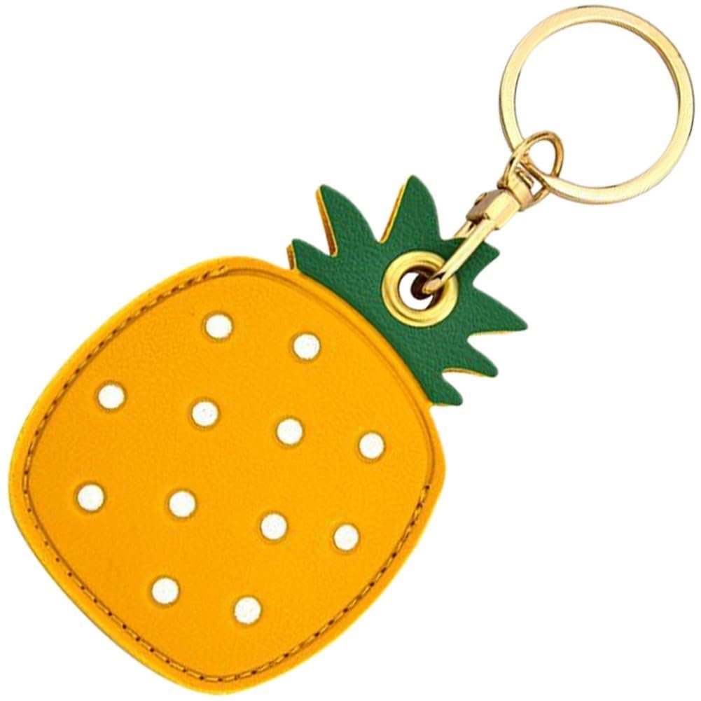 Luxylei Yellow Leather Airtag Holder Keychain, Cartoon Fruit Air Tag Holder With Keyring Full Coverage Air Tags Protective Case Cover For Wallet Keys