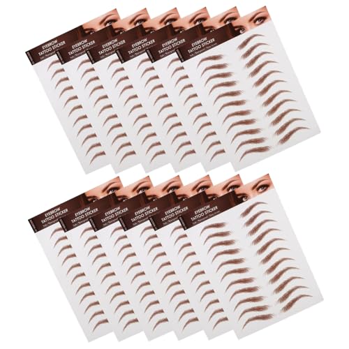 WEKADRIN 12 Hojas Pegatinas de Cejas Marrones Impermeables Transferibles para Maquillaje Rápido y Natural Adhesivos Seguros para Corregir Cejas Irregulares y Mejorar Forma y Densidad