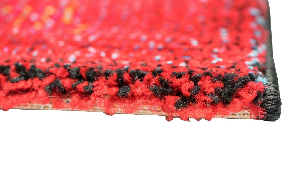 Tapis moquette salon moderne karo gris jaune bleu rouge Größe 80x150 cm