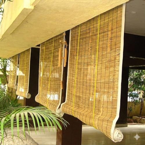 Image of Bamboo Curtains, Brown, Outdoor Rain Sun Dust Privacy Protection, Traditional Style, Rod Pocket, Light Filtering, for Window Door Balcony (3x7)