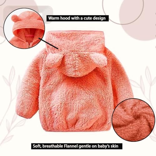 Image of Baby Teddy Bear Ear Soft Flannel Long Sleeve Hoodie & Leggings Unisex All Season Clothing Set For Baby Boys And Baby Girls