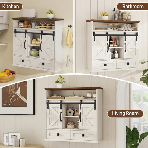 Image of Vabches Bathroom Wall Cabinet, Farmhouse Medicine Cabinet with Sliding Door