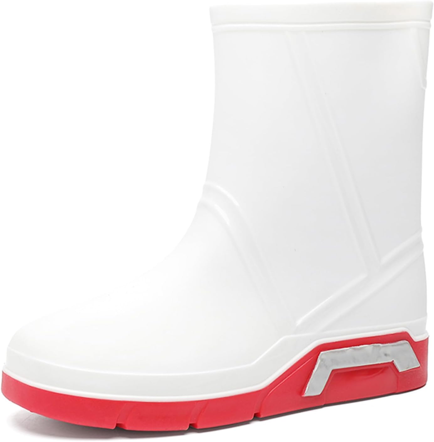 Men's Round Toe PVC Mid Calf Rain Boots Waterproof Lightweight Comfortable Slip On Non Slip Gardening Work Mud Boots Rubber Fishing Shoes for Yard Farm Outdoor
