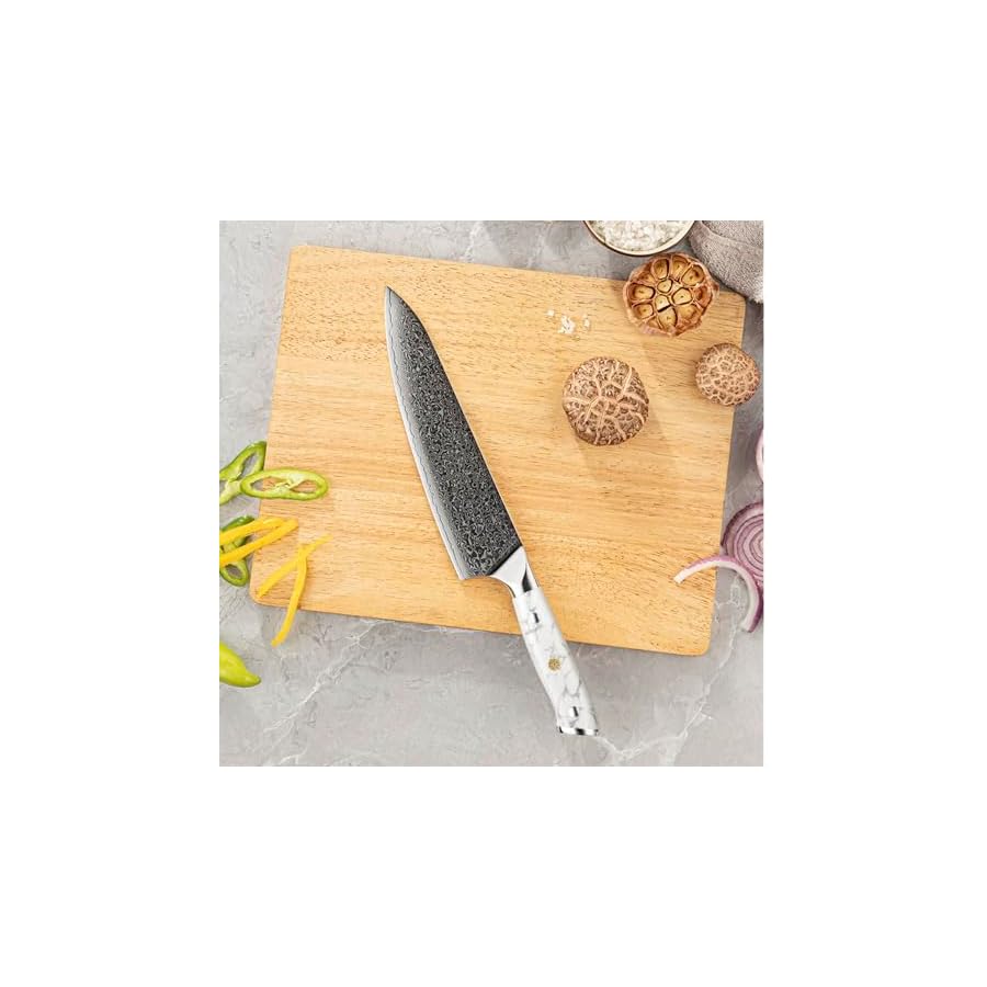 8-Inch-Japanese-Style-Chef-Knife--VG-10-Damascus-Steel-Blade-Ultra-Sharp-High-Carbon-Core-Ergonomic-White-Turquoise-Resin-Handle-Professional-Luxury-Kitchen-Knife-for-Home-Chefs-Includes-Gift-Box 8-Inch Japanese Chef Knife – VG-10 Damascus Steel, High-Carbon Core, Ergonomic White Resin Handle, Luxury Kitchen Knife for Home Chefs, Gift Box Included