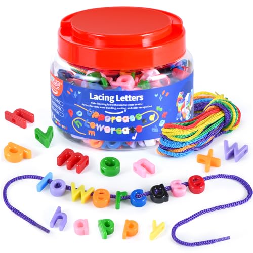 278 Pcs Lacing Letters Beads 10 Color Alphabet Letter Beads Learning Toys with 18 Laces Lowercase ABC Bead Letters Toys for Kids Ages 3+ Home Manipulatives for Preschoolers Back to School Supplies