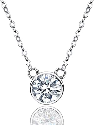 1 CT Silver Moissanite Necklace for Women, TOUCH HEART S925 Silver jewellery Necklace for Women, 18K White Gold Plated Gift for Mum Women Wife Girlfriend Birthday Mothers Day Christmas Valentines, 18 