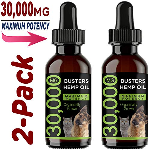 K2xLabs 2-Pack Busters Organic Hemp Oil for Dogs & Cats - Max Potency Ultra Pure Pharmacy Grade - Made in USA - Omega Rich 3, 6 & 9 - Hip & Joint Health, Natural Relief for Pain, Separation Anxiety