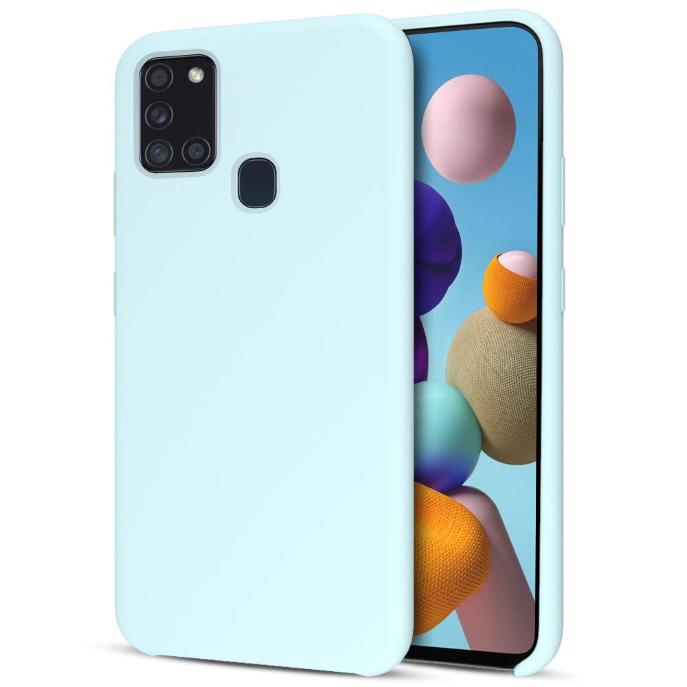Oureidoo Liquid Silicone Case for Samsung Galaxy A21s, Liquid Silicone Soft Gel Rubber Case Cover, 3 Layer Structure, Enhanced Camera and Screen Protection for Samsung Galaxy A21s - light blue