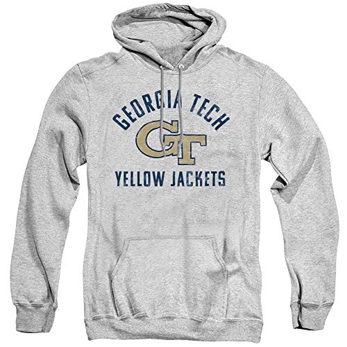 Georgia Tech Official Yellow Jackets Logo Unisex Adult Pull-Over Hoodie Athletic Heather Large