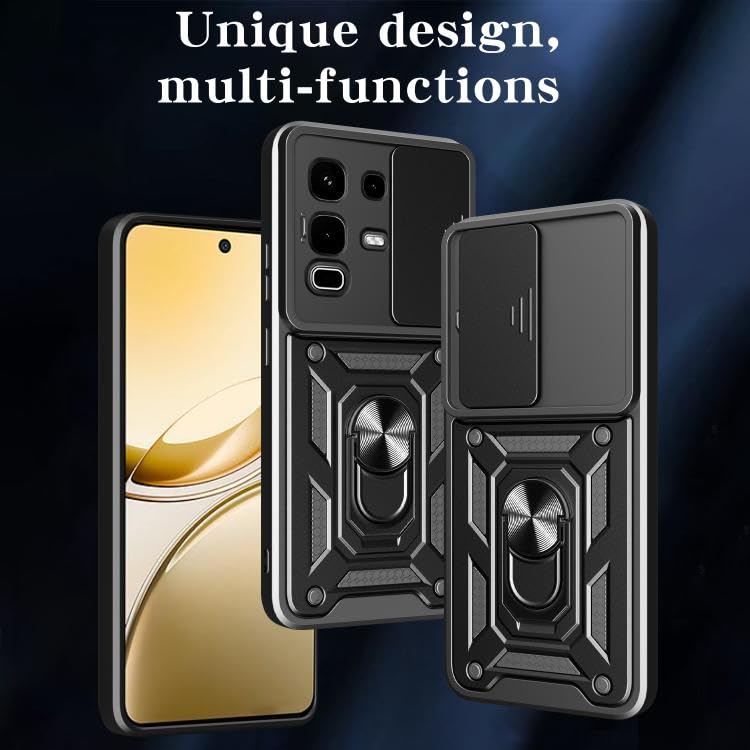 Image of SPAZY CASE Infinix Note 50s Back Cover | Heavy Duty Hybrid Case with 360 Degree Rotating Finger Ring Holder + Slider Shutter Camera Protection Case for Infinix Note 50s - Blue