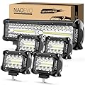 NAOEVO 12 Inch LED Light Bar and 4PCS 4 Inch LED Pod Lights, 54000LM LED Fog/Driving/Off Road Lights, Triple Row Spot Flood Combo LED Light Bar for Truck Car UTV ATV Jeep Boat, 1 Year Warranty