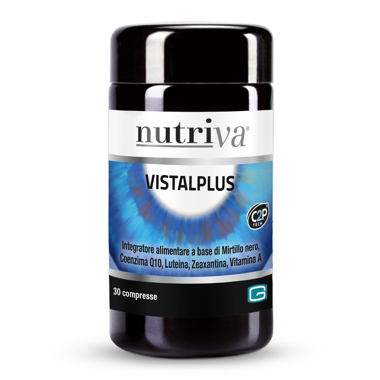 NUTRIVA Vistal Plus è un integratore Alimentare Benessere Vista, Occhi Stanchi e Affaticati, Nutriva Vistalplus, Mirtillo Nero, Q10 e Vitamina A, 30 Compresse, Vegan