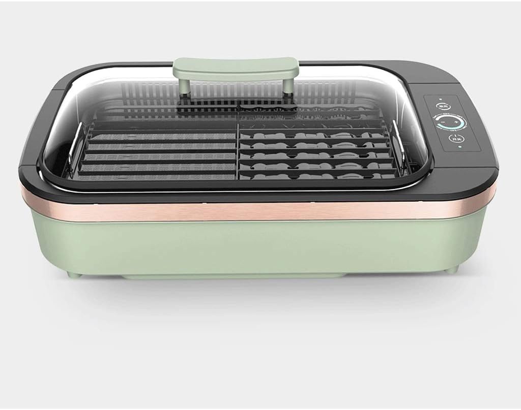 Hot Plate Electric Indoor Grill Smokeless Non-stick Coating Pancake, Supermarket With 40 Holes Oil Guide Design Cool-Touch 1500W, Spearmint