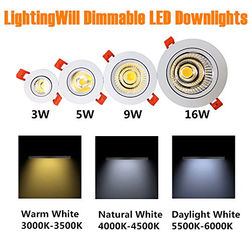Lightingwill 3.35Inch Led Dimmable Downlight, 9W Cob Recessed Ceiling Light, Warm White 3000K-3500K, Cri80, 80W 400Lm Halogen Bulbs Equivalent, White (4 Pack) #TOP6