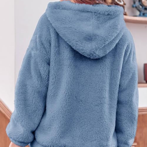Girl's plush hooded zipper jacket for autumn and winter, warm and loose top, soft and comfortable, easy to match3