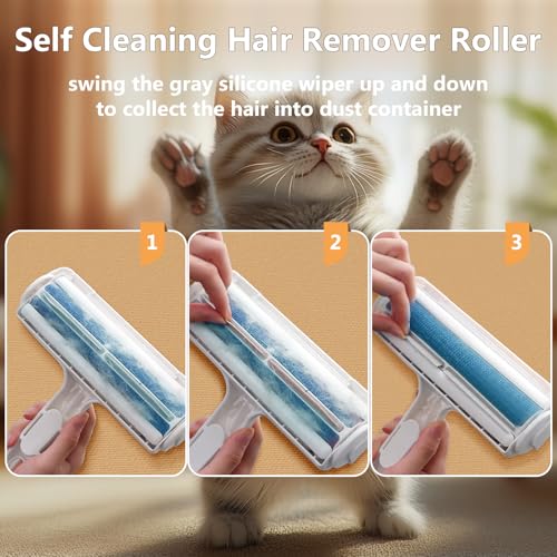 Image of ACE2ACE Pet Hair Remover Roller, Reusable Animal Hair Removal Brush for Dogs and Cats, Self Clean Pet Fur from Carpet, Furniture, Rugs, Laundry, Clothes and Bedding, Sofa, White+Blue