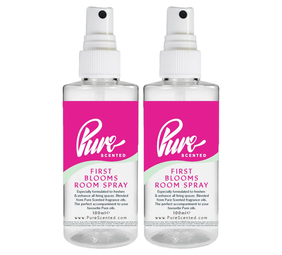 "Pure Scented 200ml Room & Fabric Sprays 2 x 100ml Suitable For Home, Car, Caravan, Work, Gym Bags, Odour Eliminators (2 x 100ml, First Blooms)"