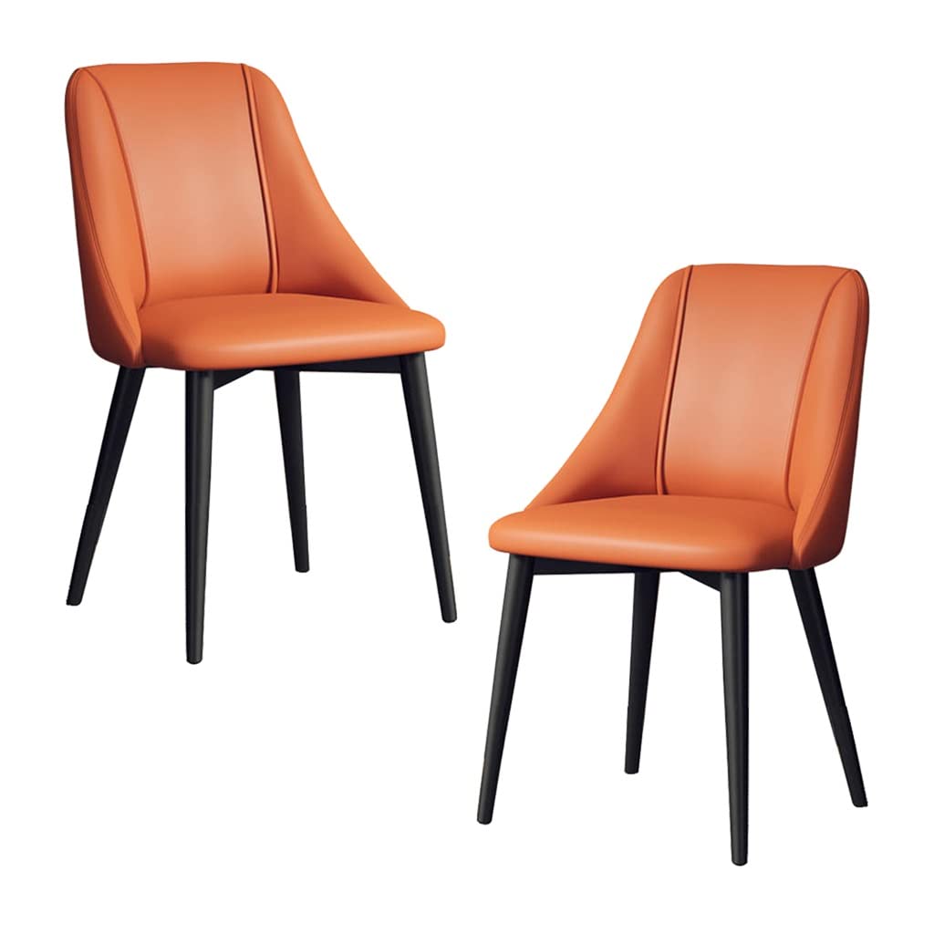 SJIALEN Kitchen Chairs Set of 2, Water Proof PU Leather Modern Dining Chairs Black Legs Living Room Apartment Balcony Counter Chair Kitchen Chair (Color : Orange, Size : Black Legs)