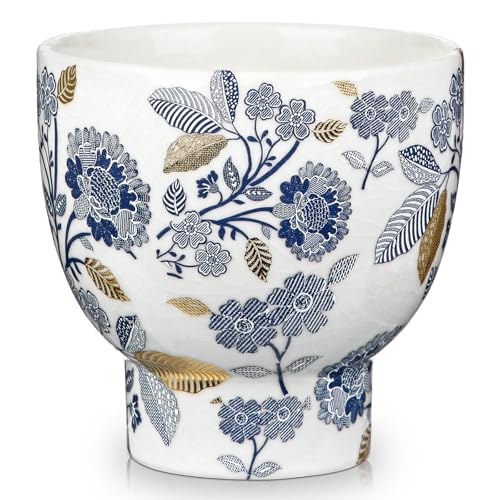 5.5'' Blue and White Ceramic Planter Pot with Drainage for Plants Flowers