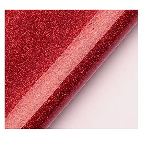 Tissu en cuir artificiel à poudre fine scintillante rouge 1.38x3m pour ameublement