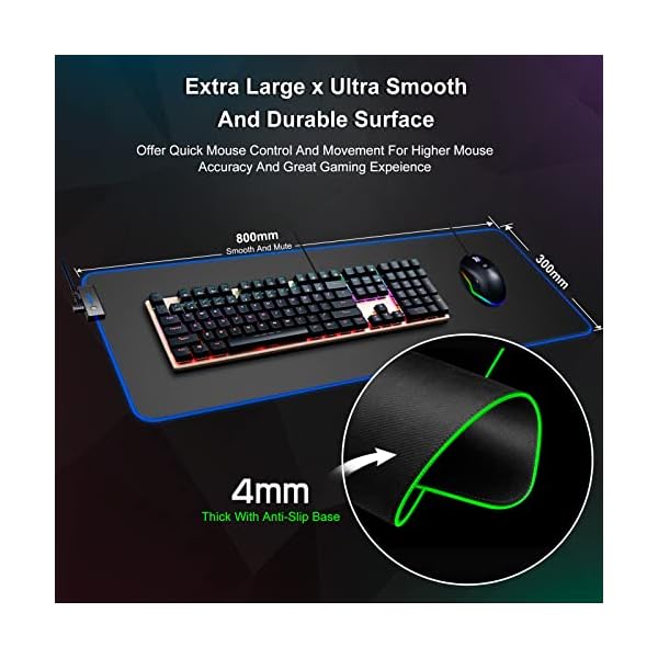 Gaming Mauspad RGB Mousepad XXL Gaming Mouse Pad Groß 14 Beleuchtungs Modi 7 LED Farben 2 Helligkeitsstufen 800x300x4mm… – Bild 6