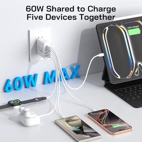 Image of 3Pack USB C Fast Charger Block, Total 60W 5-Port USB C Wall Charger 30W