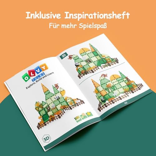 Olvy Magnetic Building Blocks Montessori Toy - 110 Magnetic Tiles Children - Magnetic Construction Toy from 3 Years - Smart Playground Magnetic Building Blocks, Magnetic Set Children (Djungle)